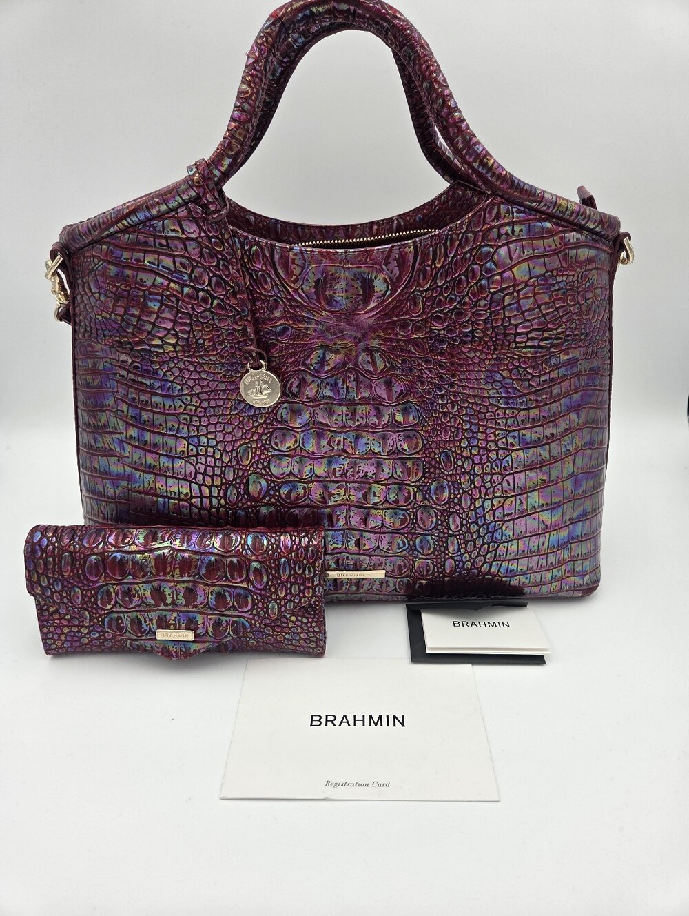 Brahmin Elaine Satchel + Wallet Sangria Melbourne Leather